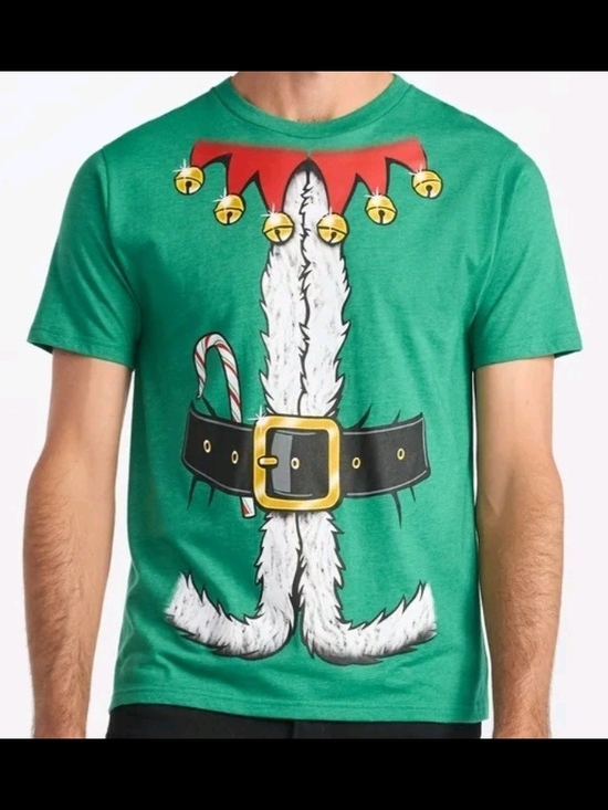 Holiday Time Other - Men's Green Holiday Elf Graphic T-Shirt Size 2X